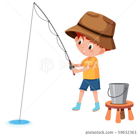 Young boy fishing white background 59632361