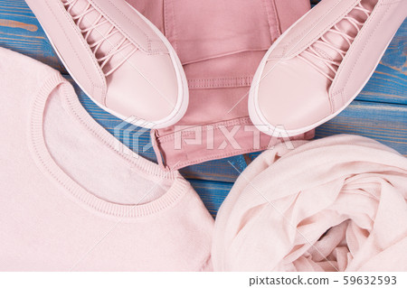 Womanly leather shoes, sweater, shawl and pants Womanly leather shoes, sweater, shawl and pants 59632593