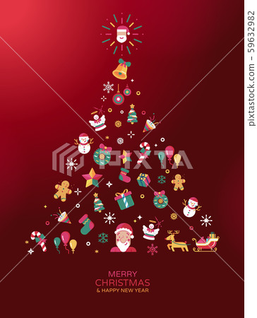 Christmas tree with flat design icons vector 59632982