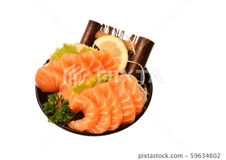 fresh slice salmon sashimi Japanese food serving on ice in bowl with white background fresh slice salmon sashimi Japanese food serving on ice in bowl with white background 59634602