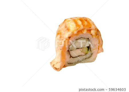 California roll wrapped with burning slice salmon Sushi Japanese food on white background 59634603