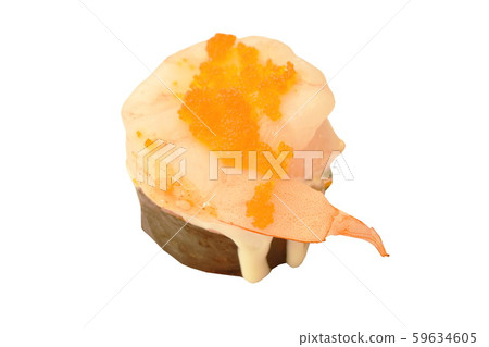 shrimp topping egg maki Sushi Japanese food on white background shrimp topping egg maki Sushi Japanese food on white background 59634605