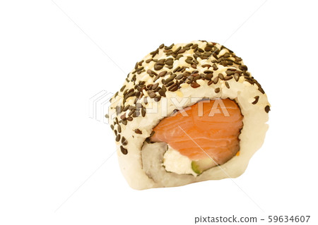 California roll stuffed tuna fish wrapping rice toppind black sesame Sushi Japanese food on white background California roll stuffed tuna fish wrapping rice toppind black sesame Sushi Japanese food on white background 59634607