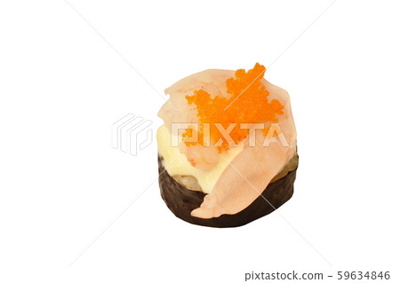 shrimp topping egg maki Sushi Japanese food on white background shrimp topping egg maki Sushi Japanese food on white background 59634846