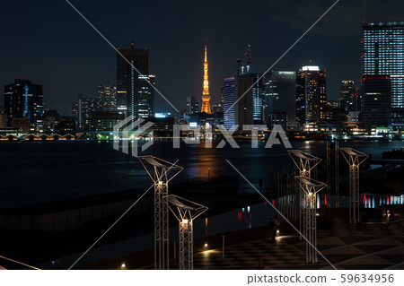 城市景觀晴海碼頭東京東京鐵塔夜景 城市景觀晴海碼頭東京東京鐵塔夜景 59634956