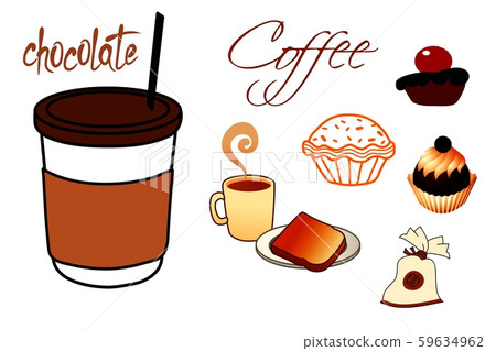: cup of coffee and cakes 59634962