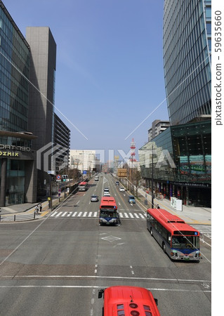 Niigata, Niigata City, looking towards Bandaibashi from the crossroads of National Route 7 Toko Line Niigata, Niigata City, looking towards Bandaibashi from the crossroads of National Route 7 Toko Line 59635660