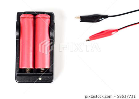 18650 battery charger power on white background . 59637731