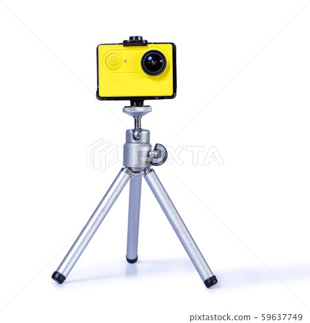 Action camera on mini tripod with white 59637749