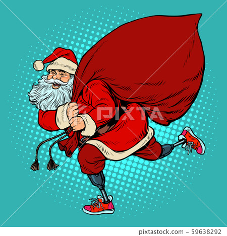 Santa Claus disabled on prostheses delivers gifts for Christmas Santa Claus disabled on prostheses delivers gifts for Christmas 59638292