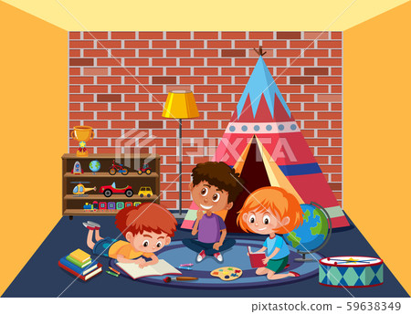 Children playing in playroom Children playing in playroom 59638349