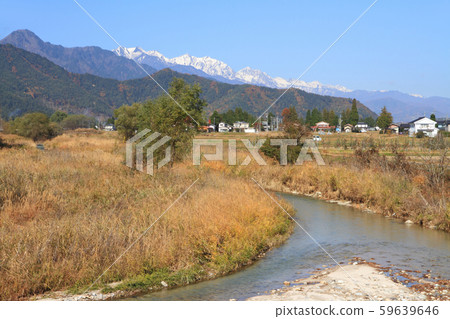 Autumn in Azumino, Northern Alps and river 59639646