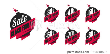 Set of promo tags for black friday, with discount percent on bobms 59640806