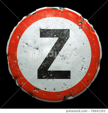 Public road sign in red and white with a capitol letter Z in the center isolated on black background 59642303