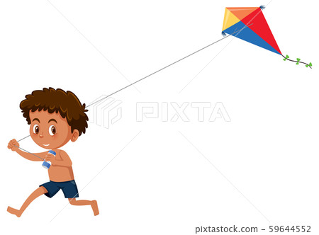 Boy play kite on white background Boy play kite on white background 59644552