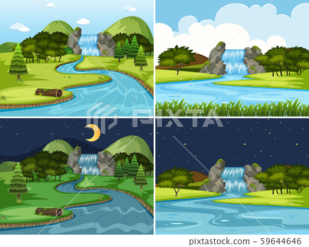 Set of waterfall night and day scenes 59644646