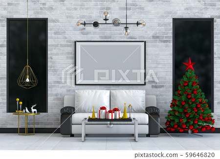 mock up poster frame Christmas interior living room. 3d rendering mock up poster frame Christmas interior living room. 3d rendering 59646820