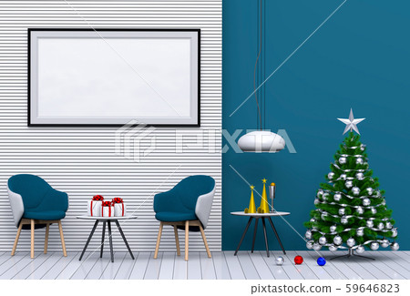 mock up poster frame Christmas interior living room. 3d rendering 59646823