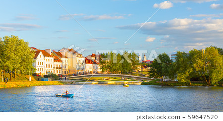 A view of the Svislach river and Zybitskaya Street. Minsk, Belarus 59647520