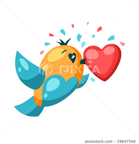 Cute bird in love with heart. Valentine Day greeting card. 59647566