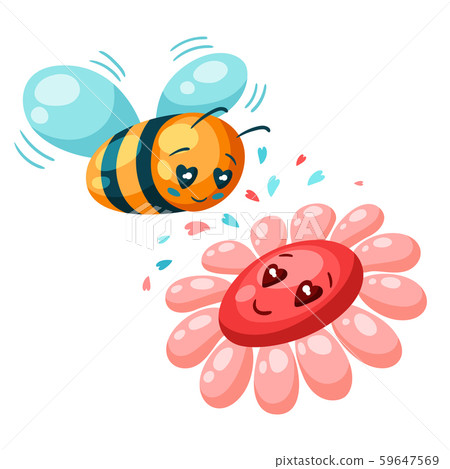 Cute bee and flower in love. Valentine Day greeting card. 59647569