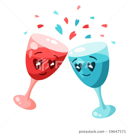 Cute couple of glasses in love. Valentine Day greeting card. 59647571