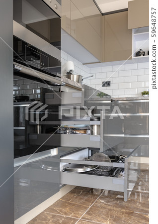 Luxury modern white, beige and grey kitchen interior 59648757
