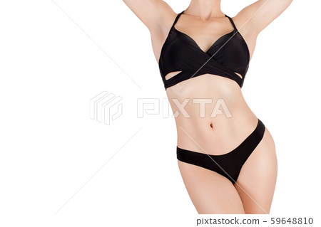 Female sexy fit cropped body in black sporty bikini, isolated on white 59648810