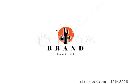 Vector logo on which an abstract image of a cactus on the background of the setting sun. Vector logo on which an abstract image of a cactus on the background of the setting sun. 59648908