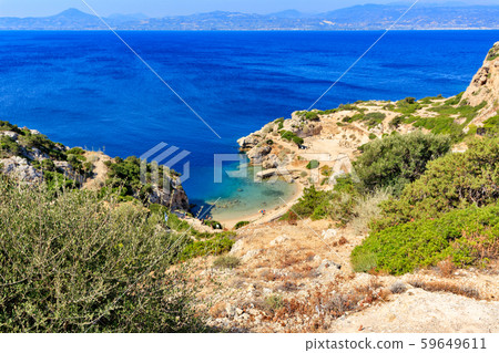 A beautiful view from a steep rocky slope. 59649611