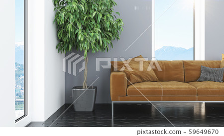 Modern design living room interior with beautiful view . 3D rendering Modern design living room interior with beautiful view . 3D rendering 59649670
