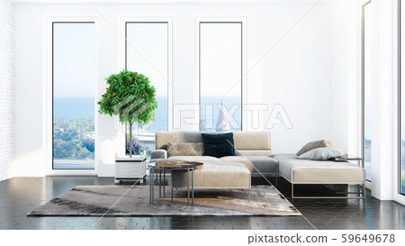 Modern design living room interior with beautiful view . 3D rendering Modern design living room interior with beautiful view . 3D rendering 59649678