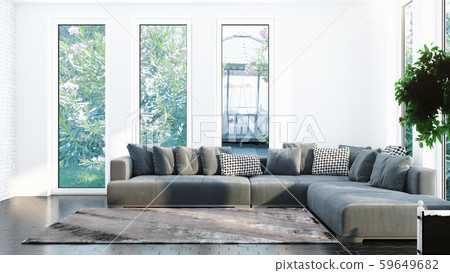 Modern design living room interior with beautiful view . 3D rendering Modern design living room interior with beautiful view . 3D rendering 59649682