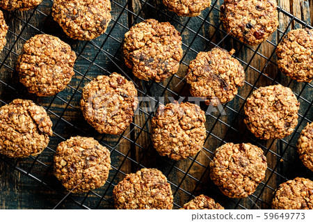Healthy dessert. Homemade oatmeal cookies with Healthy dessert. Homemade oatmeal cookies with 59649773
