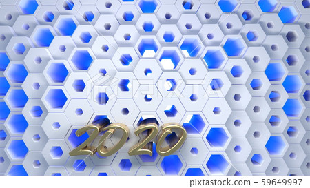 Happy New Year Banner with 2020 Numbers lettering made by Gold on hexagonal honeycomb modern grid Happy New Year Banner with 2020 Numbers lettering made by Gold on hexagonal honeycomb modern grid 59649997