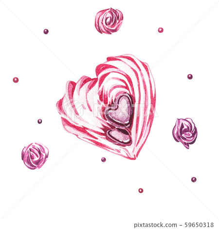 Watercolor sweets collection. Watercolor image of a compositions of sweets, cakes. Valentine's Day Watercolor sweets collection. Watercolor image of a compositions of sweets, cakes. Valentine's Day 59650318