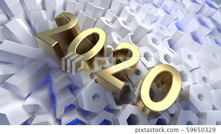 Happy New Year Banner with 2020 Numbers lettering made by Gold on hexagonal honeycomb modern grid Happy New Year Banner with 2020 Numbers lettering made by Gold on hexagonal honeycomb modern grid 59650329