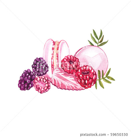 Watercolor macaroons hand painted illustration isolated on white background. Watercolor sweets 59650330