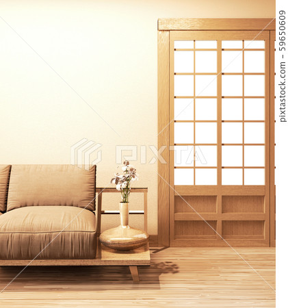 Sofa Wooden Japanese Design On Room Japanese Stock Illustration