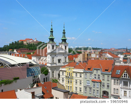 Panorama of Brno city with Spilberk castle and church of St. Michael 59650946