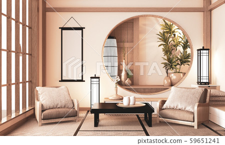 Ryokan very zen room with wall wooden shelf design 59651241