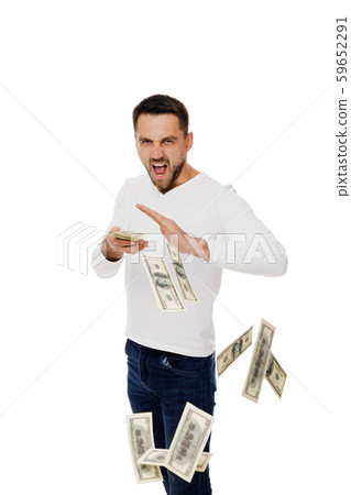 man throwing out money banknotes 59652291