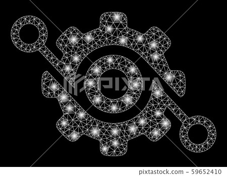 Glowing Mesh Wire Frame Gear Solution with Light Spots Glowing Mesh Wire Frame Gear Solution with Light Spots 59652410