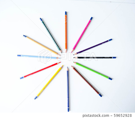 Pattern of colored pencils on a white background Pattern of colored pencils on a white background 59652928