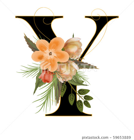 Title	 Alphabet with flowers, letter Y with watercolor flowers and leaves hand drawn on paper. Illustration alphabet Decoration for invites card and other concept ideas.	 59653889