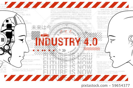 Industry 4.0 concept banner. Robot and human Industry 4.0 concept banner. Robot and human 59654377