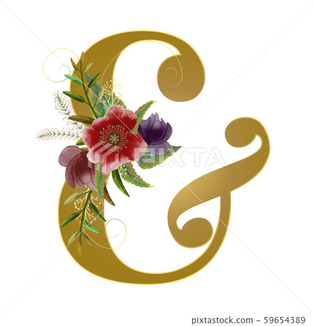 Floral Alphabet Gold Ampersand with watercolor flowers and leaves hand drawn on paper. Flowers bouquet composition. Decoration for invites card and other concept ideas. Floral Alphabet Gold Ampersand with watercolor flowers and leaves hand drawn on paper. Flowers bouquet composition. Decoration for invites card and other concept ideas. 59654389
