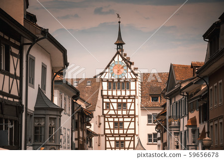Historical of Architecture Cityscape and Antique Clock Tower at Stein Am Rhein City 59656678