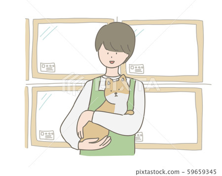 Pet shop clerk holding a puppy - Stock Illustration [59659345] - PIXTA