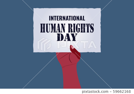 International Human Rights Day concept, Illustrator vector hand hold paper on blue background 59662168